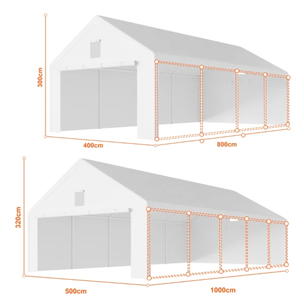 Garážový stan – prémiová konstrukce 38 mm + plachta 280 g/m²