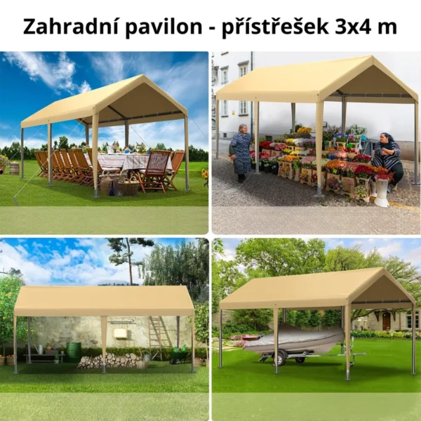 Zahradní pavilon – přístřešek 3 x 4 m se snímatelnými stěnami (běžový)