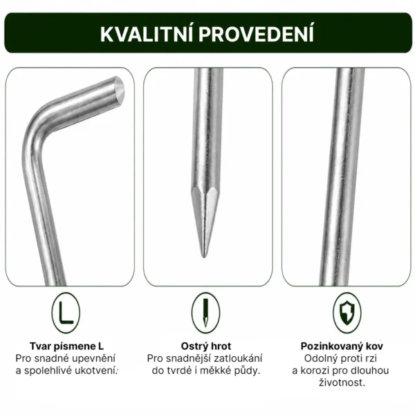 Kovové upevňovací kolíky pro stany a plachty 30 cm – 10 ks
