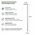Kovové upevňovací kolíky pro stany a plachty 30 cm – 10 ks