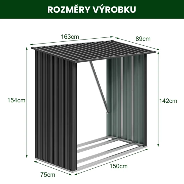 kovovy-pristresek-na-drevo-premium-3 Kovový přístřešek na dřevo Premium 89 × 163 × 154 cm (1,5 m²)